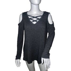 Women's Striped Criss Cross‎ Long Sleeve Top